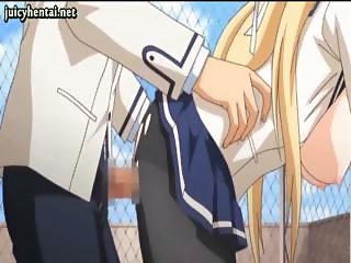 Busty anime blonde is at the park and gets nailed from behind