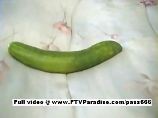 Awesome girl Janelle girl doing a huge pickle insertion inside pussy and masturbating