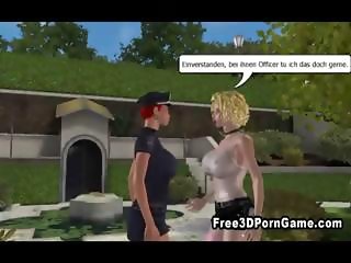 3D cartoon tranny cop fucks a big tits blonde