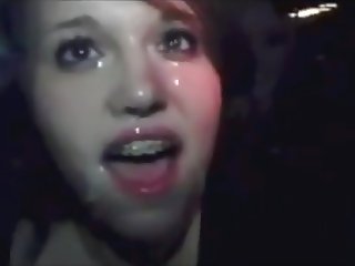 Stupid Teen Slut sucks Black Cocks in a Club for Facials
