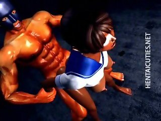 3D hentai whore gets nailed by a big guy
